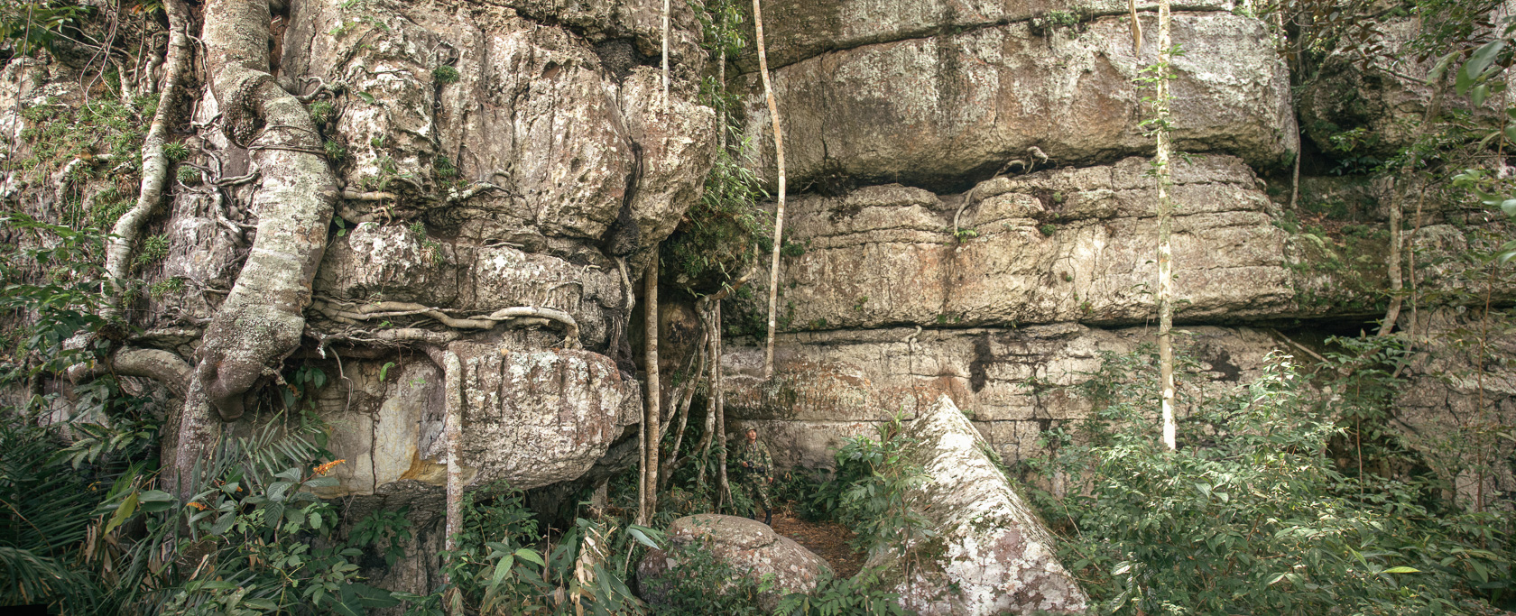 Photo A tiny soldier stands amid a giant rock formation in the bushland outside San José del Guaviare 